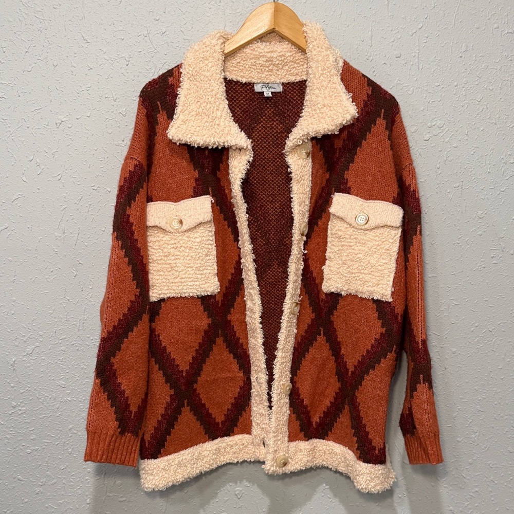 Polagram Parkside  Patterned Knit Oversized Jacket Size Medium